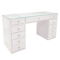 Latitude Run® SlayStation Naomi Vanity Desk with Clear View Glass Top, 3 Drawers, 2 Layers of Preset Dividers