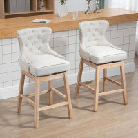 Red Barrel Studio Upholstered Fabric Bar Height Bar Stools with Rubber Wood Legs Set of 2