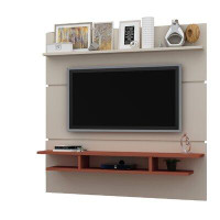 George Oliver Manzo 62.99 Mid Century Modern Floating Entertainment Centre With Décor Shelves In Off White And Nature
