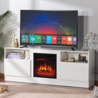 Wrought Studio Fireplace Tv Stand For 75'' Tv,65 Inch Modern Tv Cabinet With 18 Inch Electric Fireplace, Wood Texture St