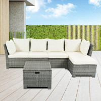 Latitude Run® 5-piece Aluminum Outdoor Patio Furniture Set, Modern Garden Sectional Sofa Set With End Tables, Coffee Tab