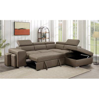 Hokku Designs Sectional Sofa With Adjustable Headrest ,Sleeper Sectional Pull Out Couch Bed With Storage Ottoman And 2 S