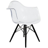 Orren Ellis Plastic Clear Seat Eiffel Black Wood Leg Dining Arm Chair