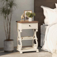COZAYH Farmhouse French Country End Table With Drawer And Shelves