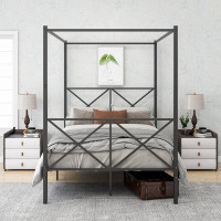 Gracie Oaks Metal Canopy Bed Frame with X Shaped Frame