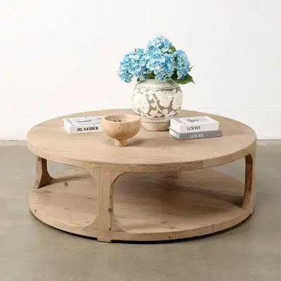 Enhance your living space with our 48-inch wooden round coffee table designed with vintage charm and...