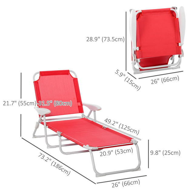 Sun Lounger 73.2" L x 26" W x 31.5" H Red in Patio & Garden Furniture - Image 4
