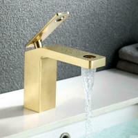 Single Hole Bathroom Faucet w Flat Handle in Brushed Gold or Chrome