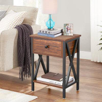 17 Stories Nightstands Set Of 2, Night Stands With Drawer And Storage Shelf For Living Room Bedroom, Brown