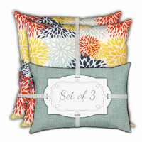 HOMEROOT Set Of Three 18" X 18" Seafoam And White Blown Seam Floral Throw Indoor Outdoor Pillow