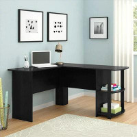 Ebern Designs Ktaxon L-Shaped Computer Desk Office Workstation Laptop Wooden Table 2-Layer Bookshelves