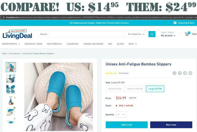 COMFORTABLE BAMBOO GEL SLIPPERS -- Enjoy cool feet, even in the heat! -- Competitor price $24.99 - Our price only $14.95 in Other - Image 3
