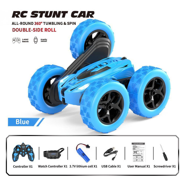 NEW 2.4 GHZ DOUBLE SIDED FLIP ROTATING RC 4WD STUNT CAR CSJ55431 in Other in Alberta