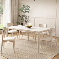 Great Deals Trading 4 - Person White  Rectangular Sintered Stone Tabletop Dining Table Set