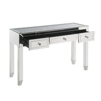 Rosdorf Park Writing Desk With Mirrored Frame And Faux Diamonds Inlay Glass Top, Silver
