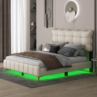 Mercer41 Velvet Platform Bed with LED Frame and Stylish Mental Bed Legs