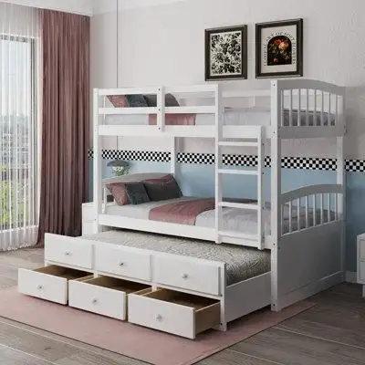 Harriet Bee Filipkowski Twin over Twin Solid Wood Bunk Bed with trundle by Harriet Bee