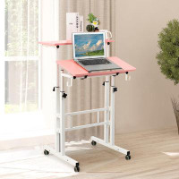 Accentuations by Manhattan Comfort Pink Portable Standing Desk Ergonomic Adjustable Laptop Cart
