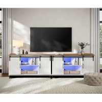 Gracie Oaks WAMPAT LED TV Stand For Tvs Up To 85 Inch, White Entertainment Centre For 85 Inch TV Console Table Farmhouse