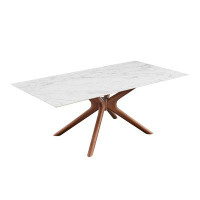 AllModern Cava Rectangle Table Top In White Ceramic With Walnut Stained Ash Solid Wood Base