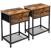 17 Stories Night Stand Set 2, Small Bedroom Night Stands With Fabric Drawer, Industrial End Tables Living Room With Stor