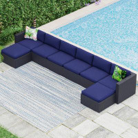 Lark Manor Mcgahan Outdoor Wicker Patio Sectional with Cushions