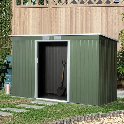 9.2 x 4.2 x 5.6ft Compact Galv Steel Outdoor Storage Tool Garden Garbage Recycle Bin Shed, Green