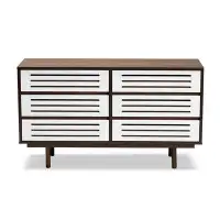Lefancy.net Lefancy  Meike Mid-Century Modern Two-Tone Walnut Brown and White Finished Wood 6-Drawer Dresser