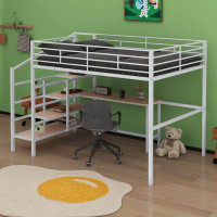 Mason & Marbles Full Size Metal Loft Bed With Desk And Lateral Storage Ladder