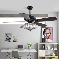 Rosdorf Park 52" 5 Wood Blade Crystal Ceiling Fan With Light