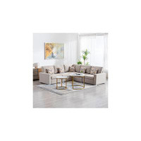 Latitude Run® Linen Fabric 5 Piece Reversible Sectional Sofa with Pillows and Interchangeable Legs in , Beige