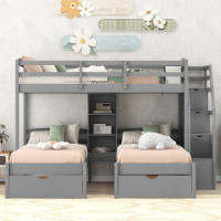 Harriet Bee Twin Wood Bed With Drawers, Staircase With Drawers And Shelves