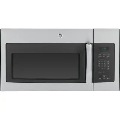 This GE 1.6 cu. ft. over-the-range microwave oven features electronic touch controls, instant on con...