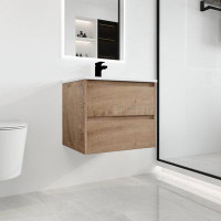 Ebern Designs Carlysha 24" Single Sink Wall Mounted Bathroom Vanity, Floating with 2 Drawers, White Ceramic Sink Top