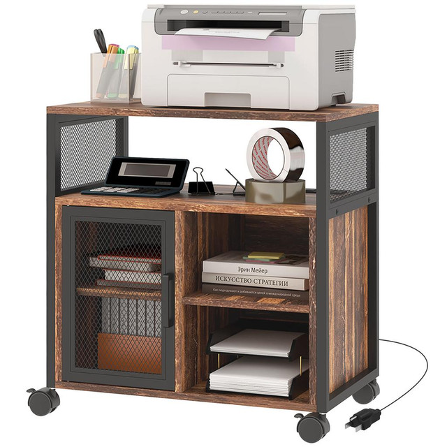 Printer Table 23.6" W x 15.7" D x 25.6" H Rustic Brown in Storage & Organization - Image 2