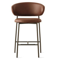 Calligaris Oleandro Upholstered Stool with Rounded Back and Metal Frame