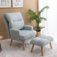 George Oliver Accent Chair with Ottoman Set, Fabric Armchair with Wood Legs and Adjustable Backrest