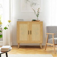 Latitude Run® Rattan Sideboard Buffet Cabinet With Double Doors And Adjustable Shelves
