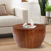 Millwood Pines 31.50"Vintage Style Bucket Shaped Coffee Table For Office, Dining Room And Living Room, Brown
