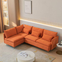 Mercer41 Modular L-Shaped Corner Sofa ,Left Hand Facing Sectional Couch,Orange Cotton Linen-90.9''