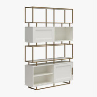 CosmoLiving by Cosmopolitan Goldie Modern Bookcase Room Divider, White And Brassy Gold