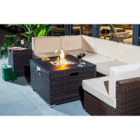 Red Barrel Studio 32" W x 20" H Polyresin Propane Outdoor Fire Pit Table with Metal Tabletop and Cover Lid