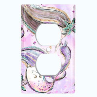 WorldAcc Metal Light Switch Plate Outlet Cover (Mermaid Cat Pink - Single Duplex)
