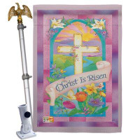 Breeze Decor Christ Is Risen - Impressions Decorative Aluminum Pole & Bracket House Flag Set HS103043-BO-02