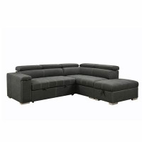 Hokku Designs Modern 2 in 1 Convertible Sofa Bed with Pull-Out Bed and Chaise Lounge with Adjustable Headrest