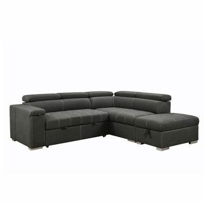 Hokku Designs Modern 2 in 1 Convertible Sofa Bed with Pull-Out Bed and Chaise Lounge with Adjustable Headrest in Couches & Futons