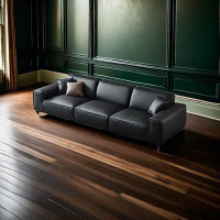 PULOSK 125.95" Black Genuine Leather Modular Sofa cushion couch