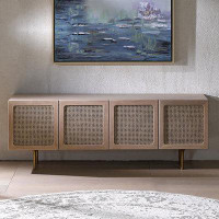 LORENZO Nordic solid wood TV cabinet modern simple living room bedroom rattan storage cabinet