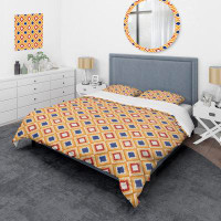 East Urban Home Blue And Yellow Geometric - Patterned Duvet Cover Set