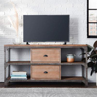 17 Stories Raylenn TV Stand In Weathered Oak & Antique Silver_30" H x 60" W x 20" D